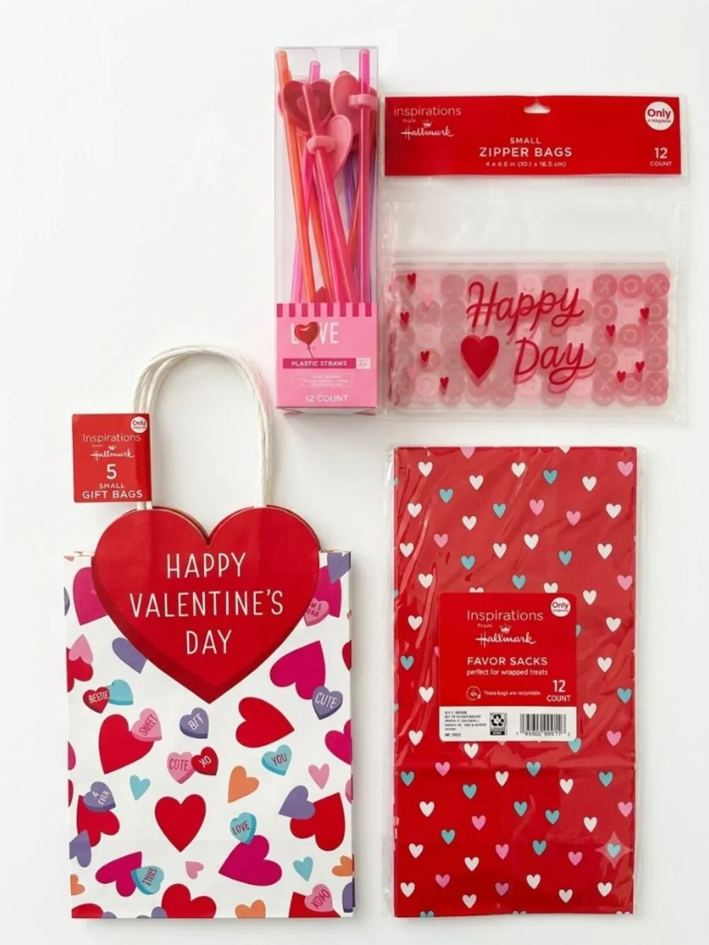 Hallmark Valentines Day Party Bundle Gift Bags Favor Sacks Straws Zipper Bags